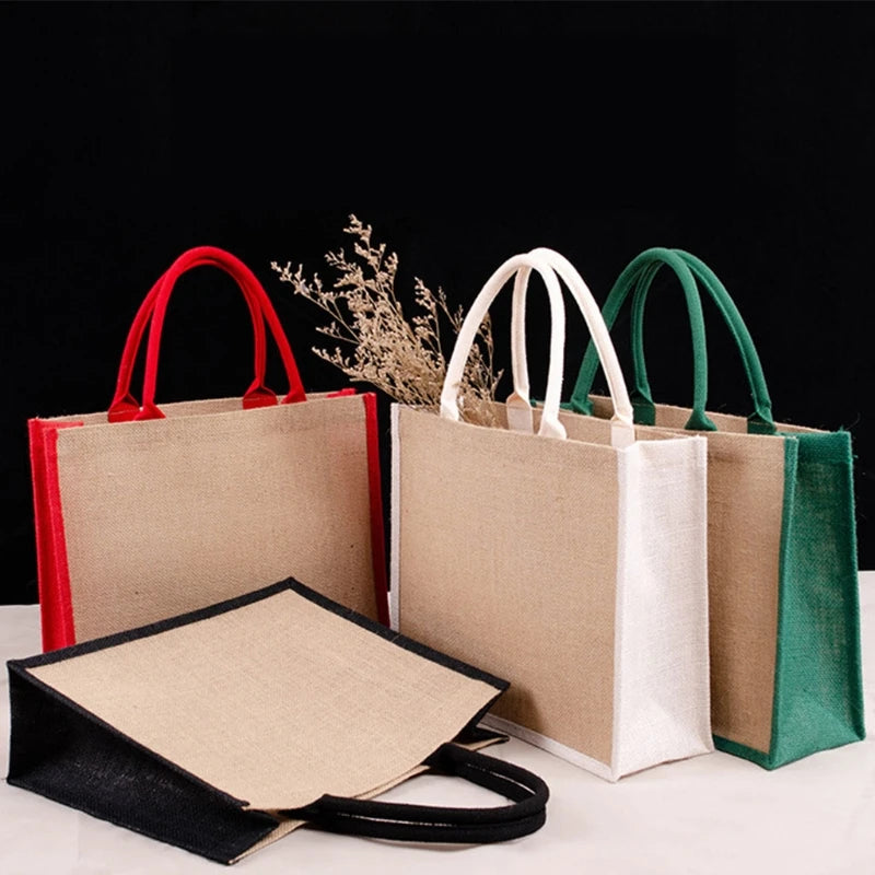 Burlap Bag with Laminated Interior for Women Shopping