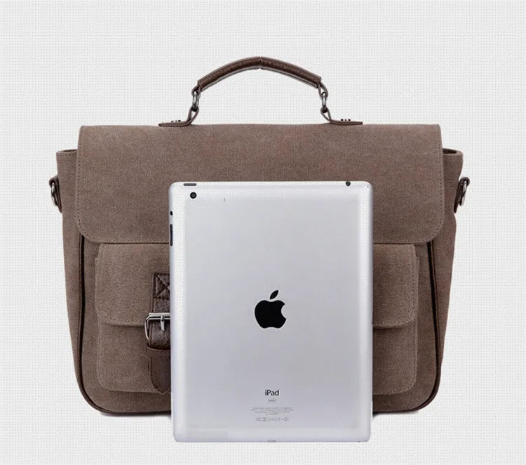 Men Office Bag Canvas Briefcase Document Tote Vintage Leather