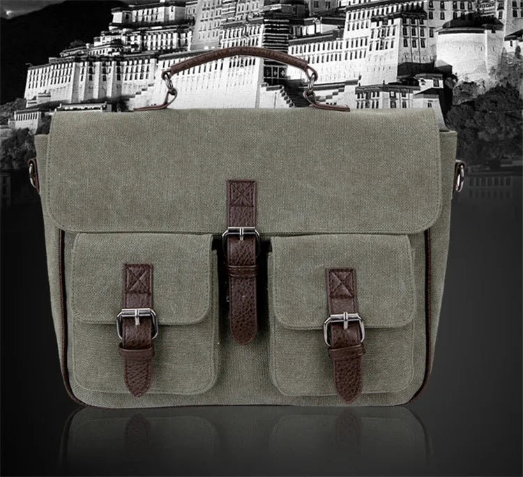 Men Office Bag Canvas Briefcase Document Tote Vintage Leather