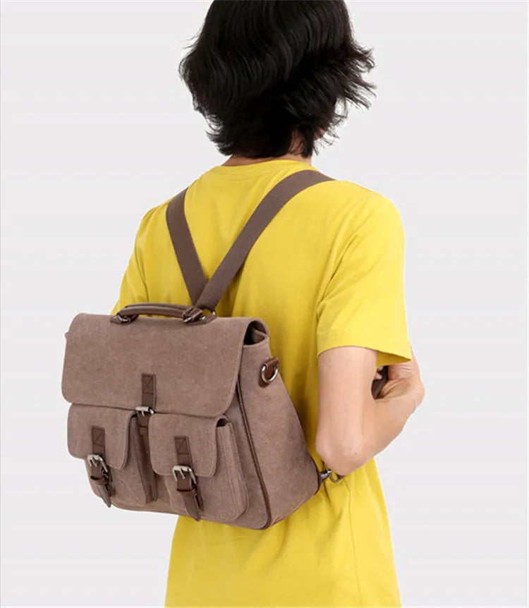 Men Office Bag Canvas Briefcase Document Tote Vintage Leather