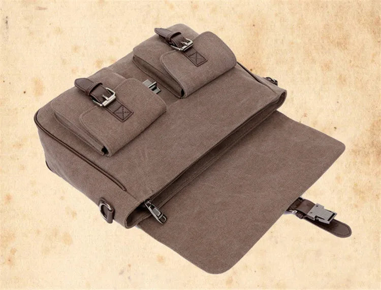 Men Office Bag Canvas Briefcase Document Tote Vintage Leather