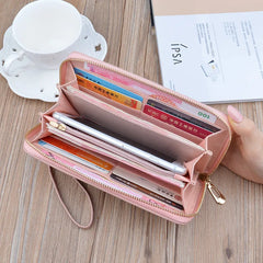 Vintage PU Leather Zipper Long Women's Wallet Phone Holder