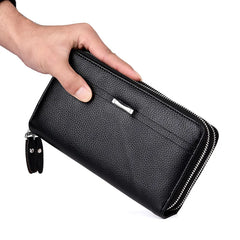 Men Clutch Bag Large Capacity Wallet Double Zipper Long Wallet