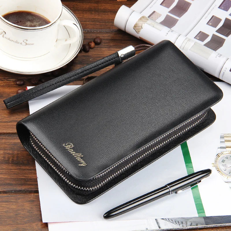 Men Clutch Wallet Large Capacity Double Zipper Phone Pouch Leather Wallet
