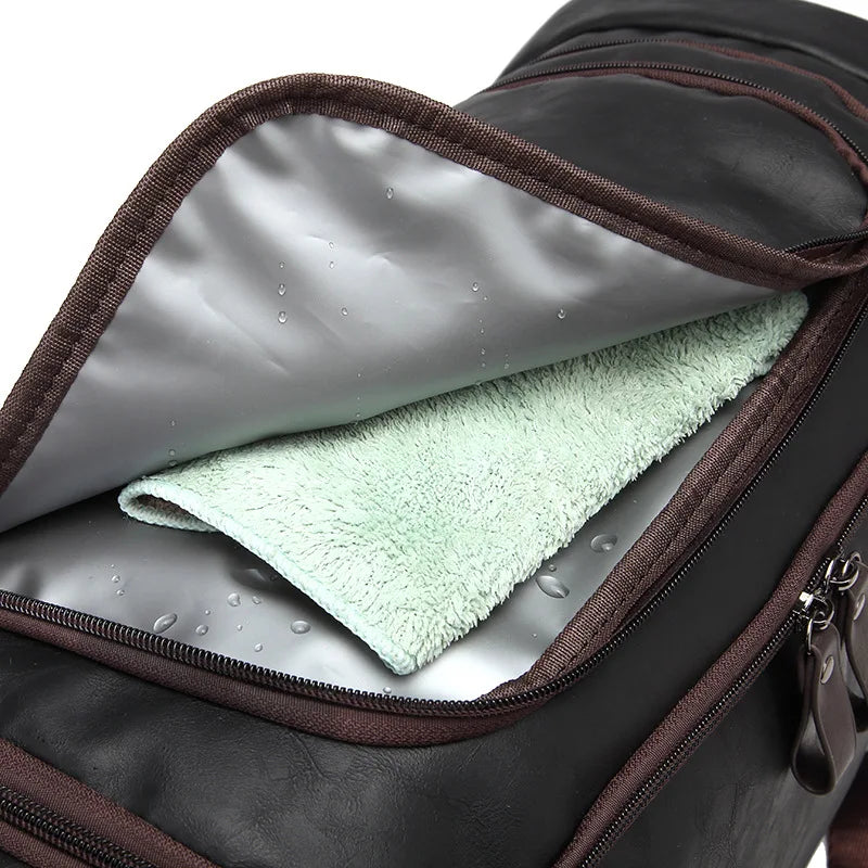 Men's PU Leather Travel Shoulder Bag with Shoe Compartment