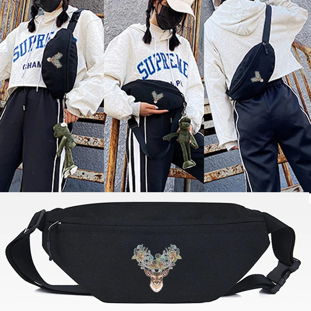 Butterfly Flower Print Canvas Waist Bag Crossbody Travel Running Sport Bum