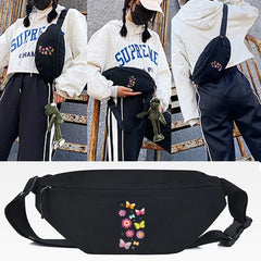 Butterfly Flower Print Canvas Waist Bag Crossbody Travel Running Sport Bum