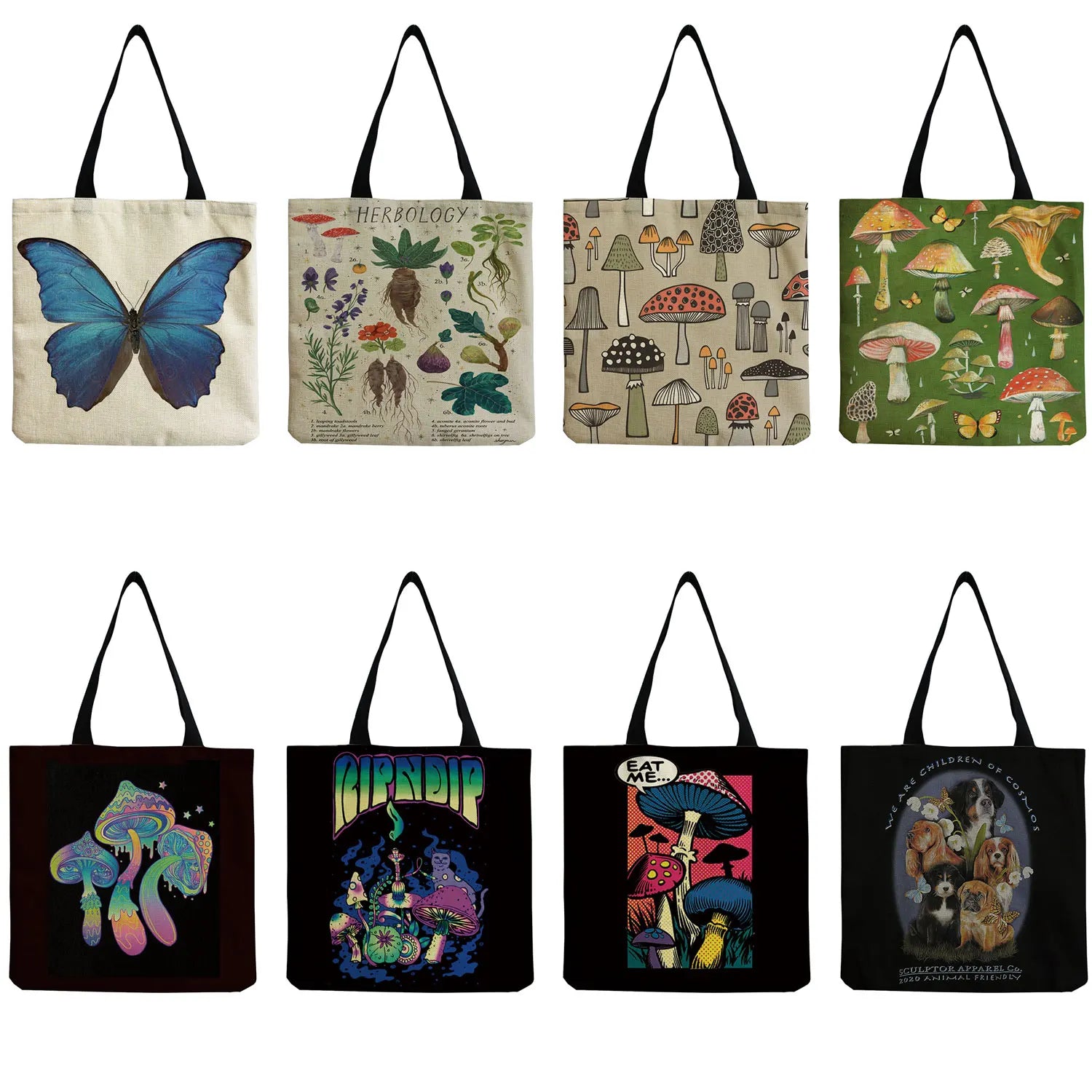 Butterfly Mushroom Ladies Tote Bag Outdoor Eco Friendly Casual Beach Bag