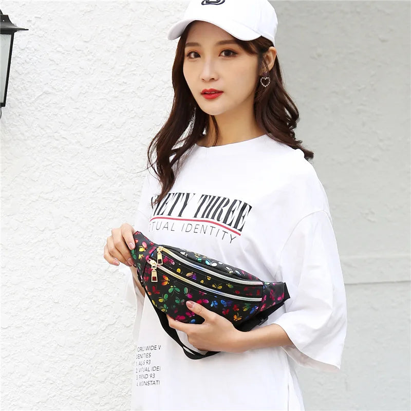 Butterfly Printed Waist Bag Women Fanny Pack Colorful Girls Bum Bag