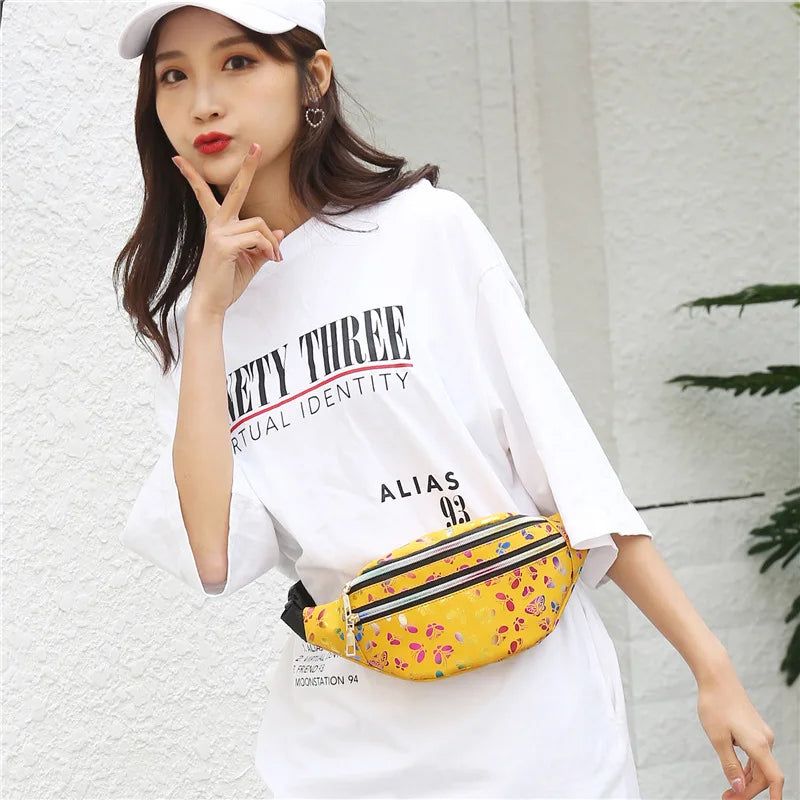 Butterfly Printed Waist Bag Women Fanny Pack Colorful Girls Bum Bag