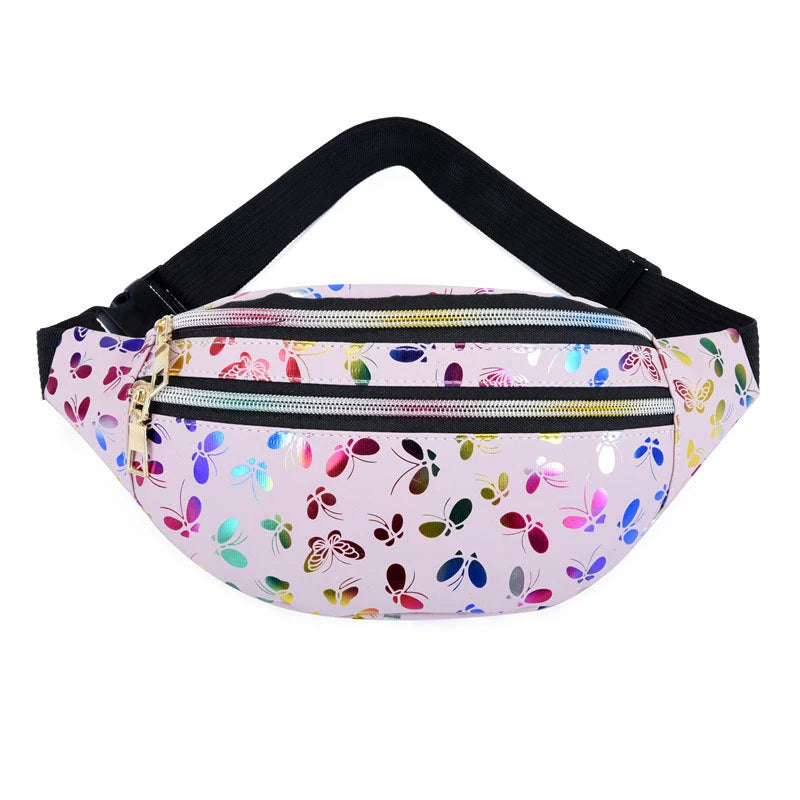 Butterfly Printed Waist Bag Women Fanny Pack Colorful Girls Bum Bag