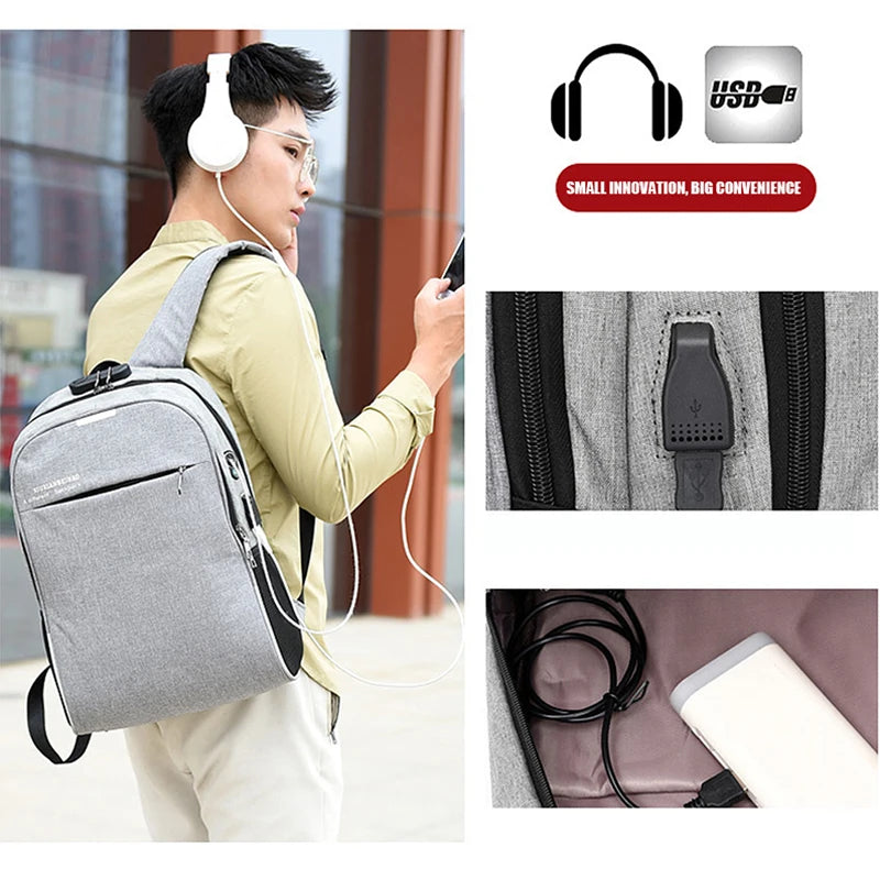 Buylor Business Backpack Men Anti Theft Lock Laptop Bag USB Charging Waterproof