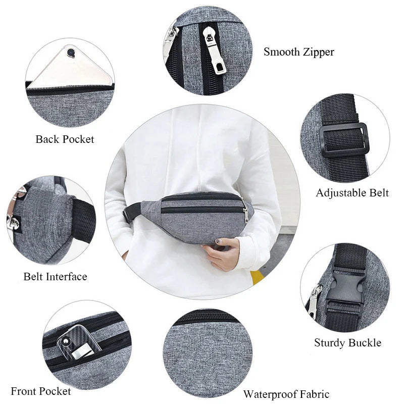 Buylor Waterproof Waist Bag Men Women Fanny Pack Large Crossbody Bag