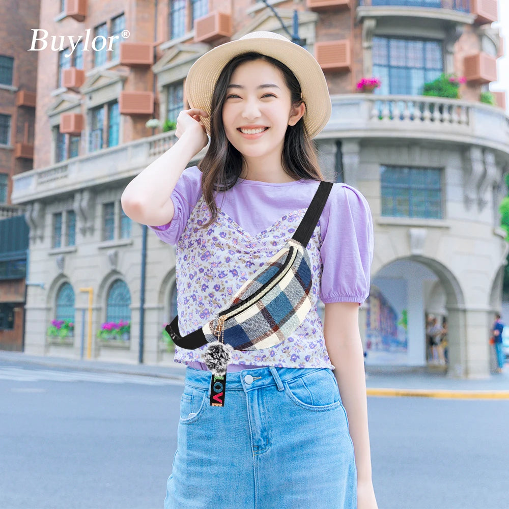 Buylor Waist Bag For Women Belt Bag Canvas Fanny Pack Girl Hip Bum Bag