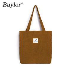Buylor Shoulder Bag Corduroy Tote Bag Female Canvas Eco Reusable Bag