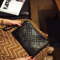 Retro Patchwork PU Leather Messenger Bag Rivet Small Crossbody