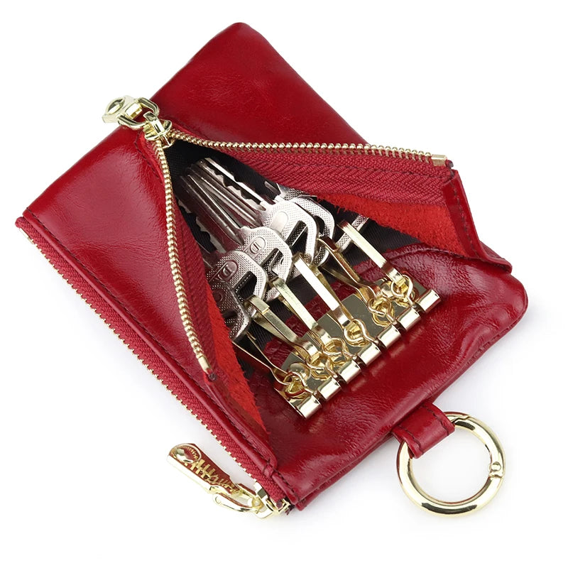 100% Oil Waxing Leather Key Wallet Unisex Housekeeper Multi-function Key Bags