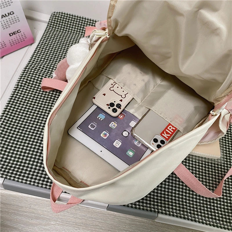 Nylon Backpack School Bags Waterproof Student Bag Girls Patchwork Rucksack