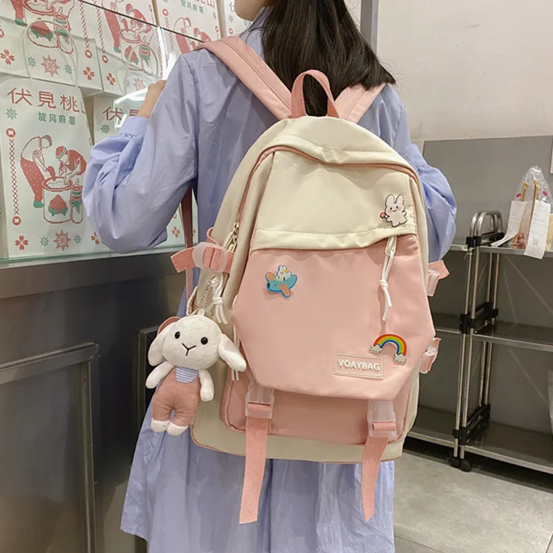 Nylon Backpack School Bags Waterproof Student Bag Girls Patchwork Rucksack