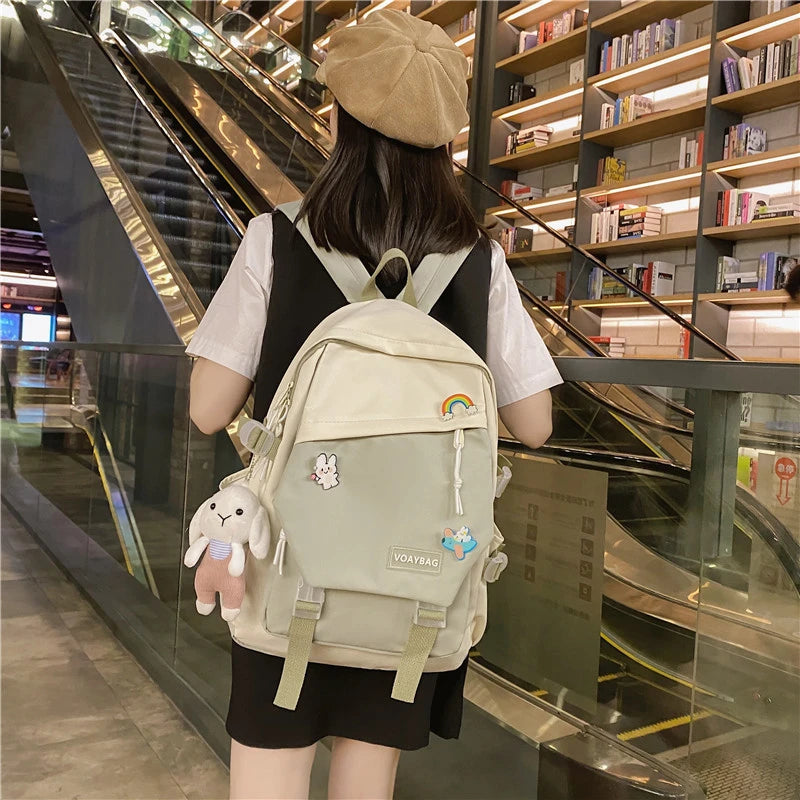 Nylon Backpack School Bags Waterproof Student Bag Girls Patchwork Rucksack