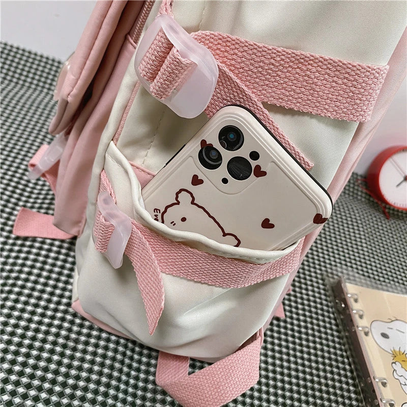 Nylon Backpack School Bags Waterproof Student Bag Girls Patchwork Rucksack