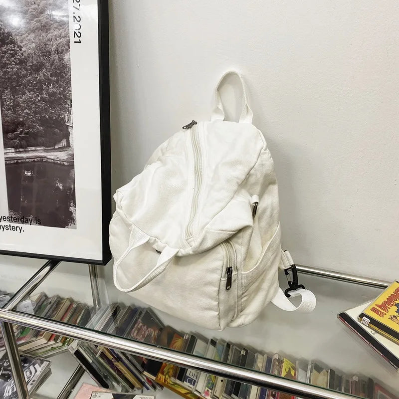 Spring Canvas Backpack Teenager Shoulder Bag Women Men Large Handbag