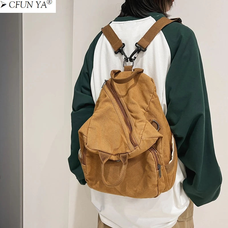 Spring Canvas Backpack Teenager Shoulder Bag Women Men Large Handbag