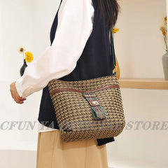 Vintage Leopard Women Shoulder Bag Teenager Girl Bucket Bag