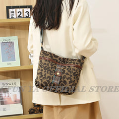 Vintage Leopard Women Shoulder Bag Teenager Girl Bucket Bag