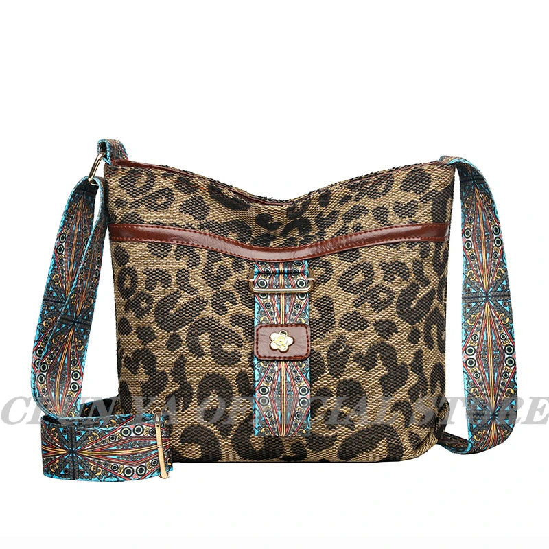 Vintage Leopard Women Shoulder Bag Teenager Girl Bucket Bag