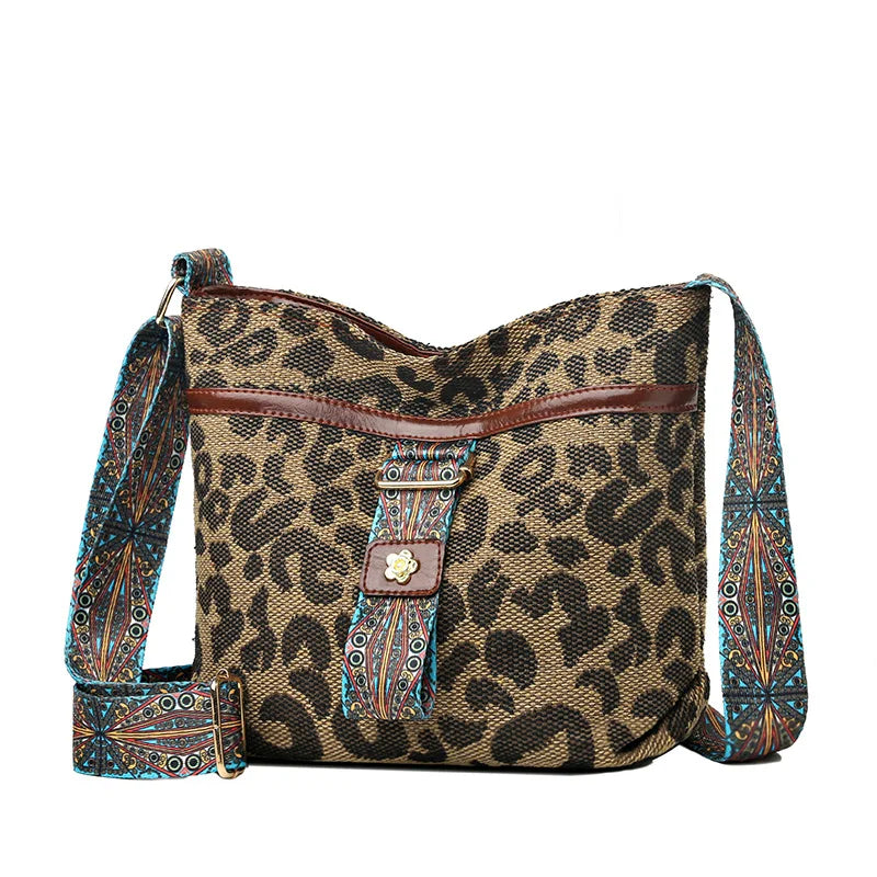 Vintage Leopard Women Shoulder Bag Teenager Girl Bucket Bag