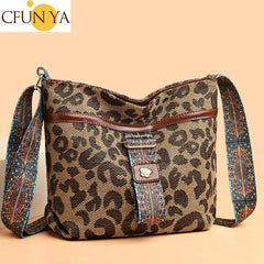 Vintage Leopard Women Shoulder Bag Teenager Girl Bucket Bag