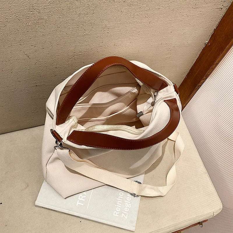 Large Capacity Canvas Handbag for Women Tote Bag with Crossbody Strap