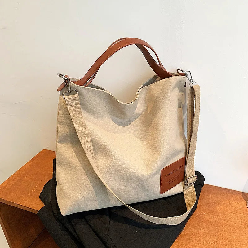 Large Capacity Canvas Handbag for Women Tote Bag with Crossbody Strap