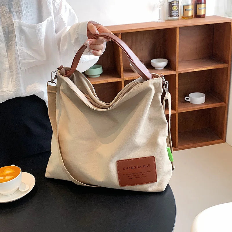 Large Capacity Canvas Handbag for Women Tote Bag with Crossbody Strap