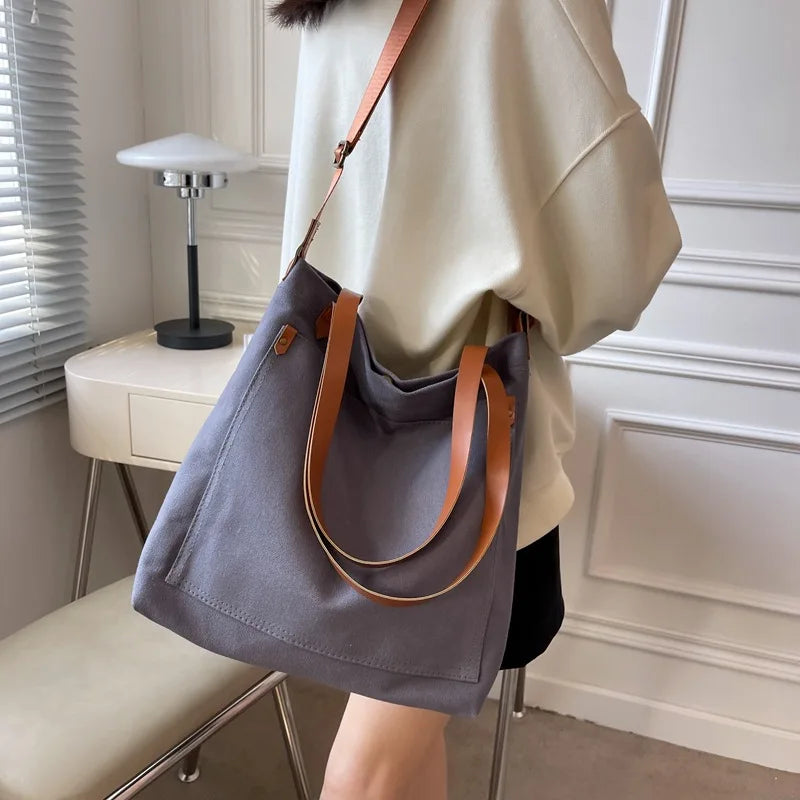 Large Capacity Canvas Women Shoulder Bag Solid Crossbody Bags For Women