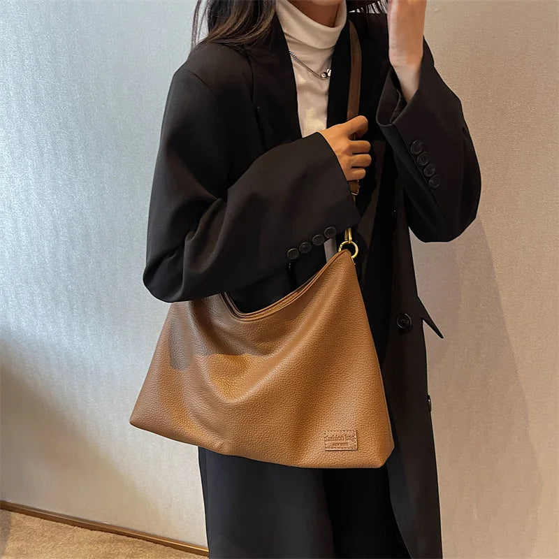 Large Capacity Tote Bag Soft Leather Shoulder Bag