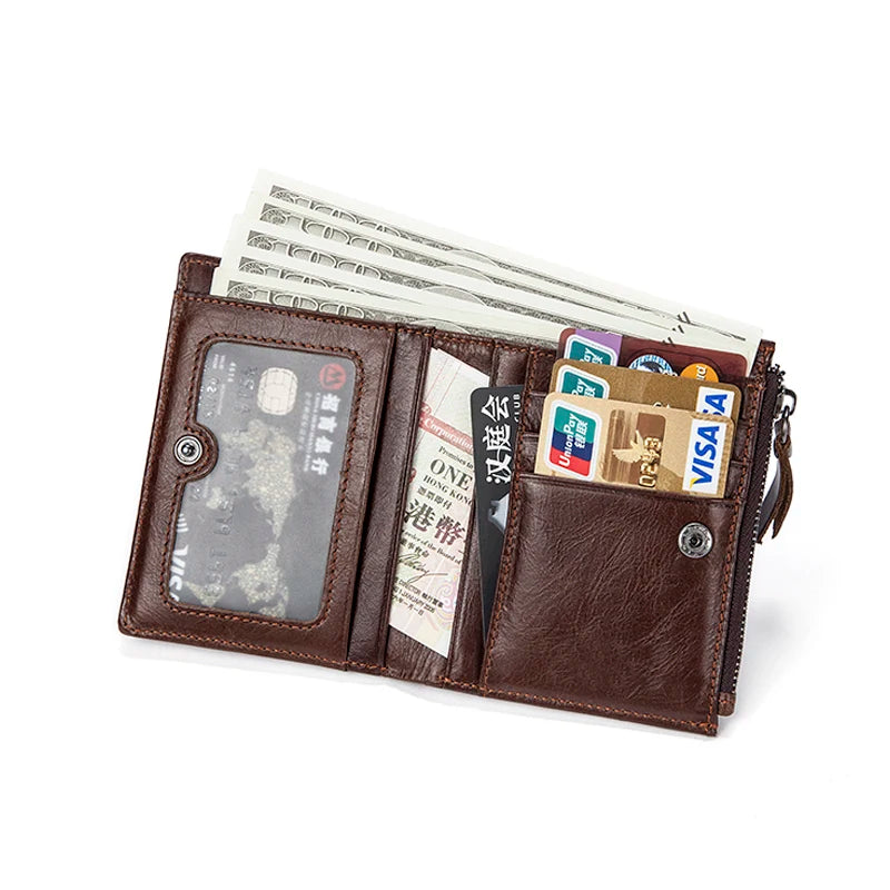 Men's Leather Short Two-fold Zipper Wallet