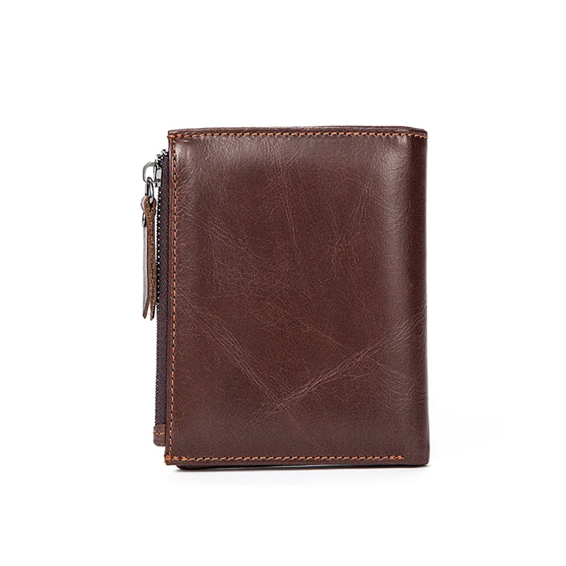 Men's Leather Short Two-fold Zipper Wallet