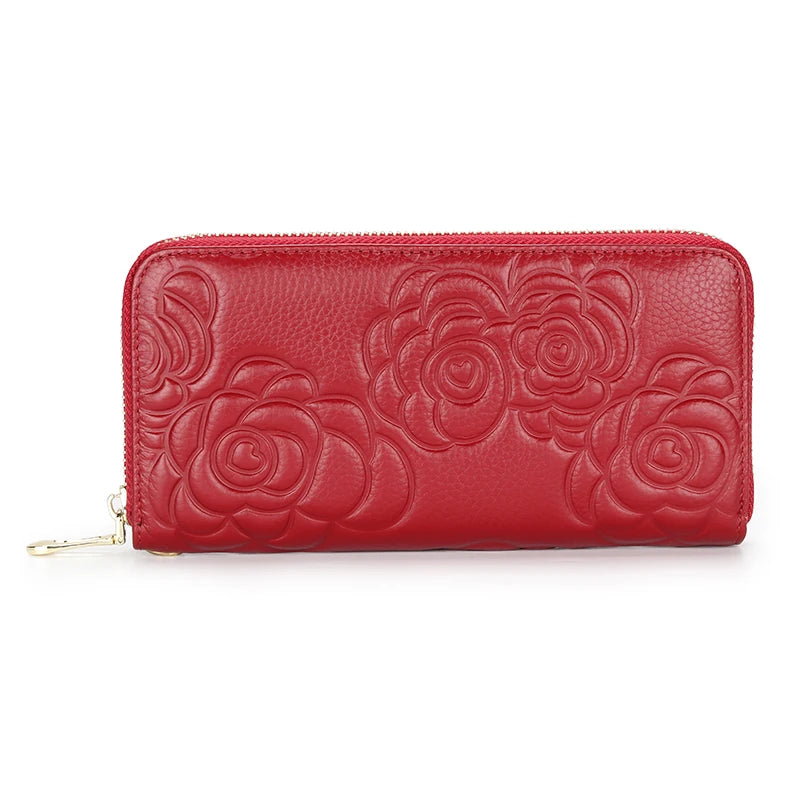 Cowhide Leather Long Embossing Wallet For Women