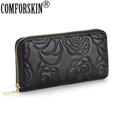 Cowhide Leather Long Embossing Wallet For Women