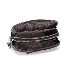 Large Capacity Leather Women Clutch Bag Double Compartment Female Purse