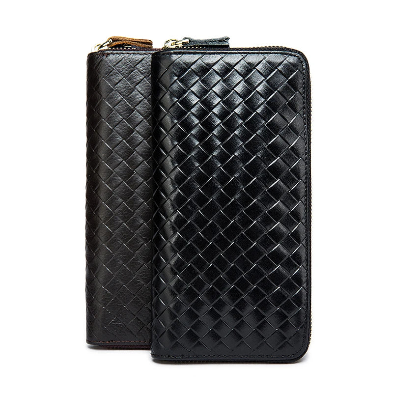 Men Organizer Wallets Leather Weave Clutch Purses