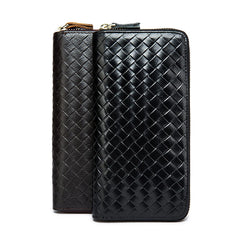 Men Organizer Wallets Leather Weave Clutch Purses