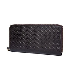 Men Organizer Wallets Leather Weave Clutch Purses