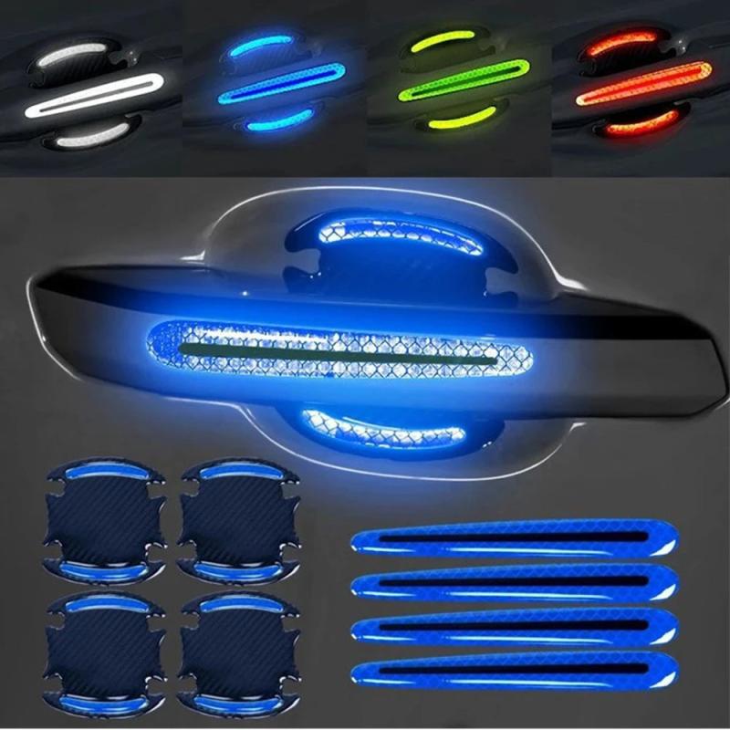 8pcs Car Door Handle Reflective Stickers + Scratch Protection + Safety Strips
