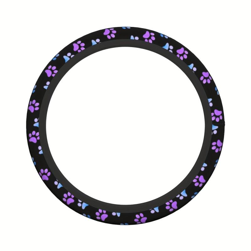 Purple Galaxy Paw Prints Steering Wheel Cover Anti-Slip Universal Car Interior