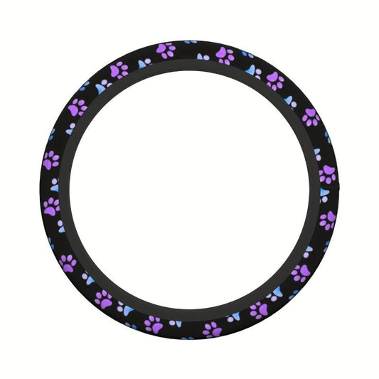 Purple Galaxy Paw Prints Steering Wheel Cover Anti-Slip Universal Car Interior