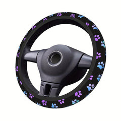 Purple Galaxy Paw Prints Steering Wheel Cover Anti-Slip Universal Car Interior
