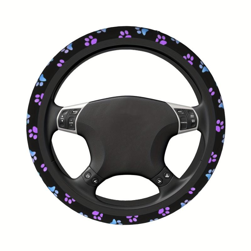 Purple Galaxy Paw Prints Steering Wheel Cover Anti-Slip Universal Car Interior